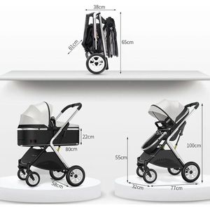 Amalee - Kinderwagen - 3 in 1 - met reiswieg - zwart met goud - 0 tot 25 kilo - Multi angle - Met verschillende accessoires