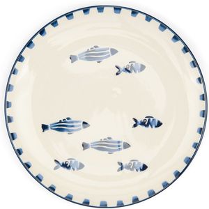 Riviera Maison Dinerbord rond Blauw, Wit - Como Catch Bord, Dinnerbord - Aardewerk - (ØxH) 26x2,5
