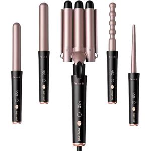 Prestara 5-in-1 Krultang: Veelzijdig, Temperatuurcontrole, Inclusief 5 Opzetstukken – Ideaal voor Elke Haarstijl