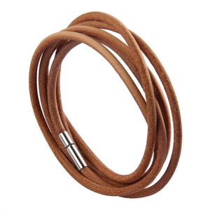 Marama - wikkelarmband lichtbruin vegan leer - 100 cm. - damesarmband - herenarmband - magneetsluiting