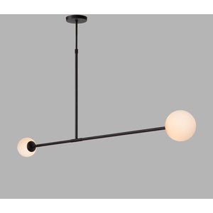 Atmooz - Hanglamp Salento - 2 lichtpunten - Zwart Metaal + Wit Opaalglas - Modern Retro & Art Deco - Woonkamer / Eetkamer