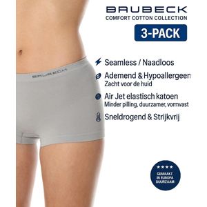 Brubeck Dames Boxershort – Naadloos (Seamless) Elastisch Katoen – 3-Pack - Lichtgrijs - S
