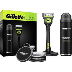 Gillette Labs geschenkverpakking met zwart en neon scheermes + scheergel 200 ml + hydraterende crème 100 ml