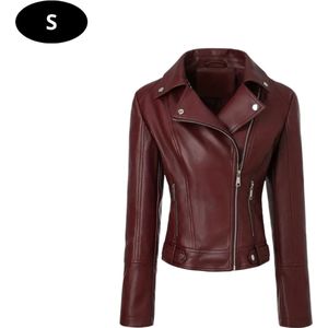 Livano Leren Jas - Leather Jacket - Lederen Jas - Bomberjack - Pilotenjack - Blazer - Biker - Motorjas - Motormuis - Dames - Rood S