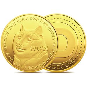 Dogecoin Crypto Munt 4.5 cm (goudkleurig)-  To the Moon Doge Coin - Crypto - Cryptocurrency - Munt - Bitcoin - Ethereum - Standaard - Boek - Cryptovaluta voor Dummies - Hoge Kwaliteit - Gouden Crypto Munt �– Shiba Hond Corgi Meme Tesla