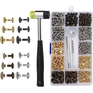 Klinknagelset 300 stuks - Lederen metalen klinknagels - Dubbele kap - Klinknageltang - Gattang - 8 mm 6 mm holle klinknagels - Leer en kleding - 3 gereedschappen