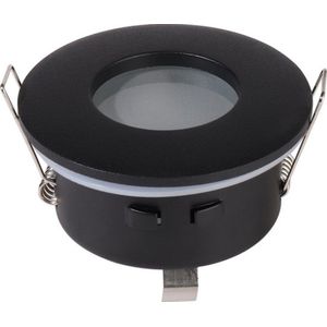 Zwarte badkamer inbouwspot met dimbare Philips led lamp. Dimbare zwarte waterdichte inbouwspot met ledlamp. Wit licht. Lichtkleur 84. 4000K. IP65. Dimbaar. GU10 fitting. 350 Lm. 230V. Inbouwmaat 72-76 mm.