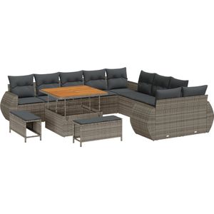 vidaXL - 13-delige - tuinsofa - set - met - kussens - - - grijs - poly - rattan - en - acacia