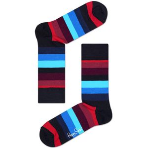 Happy Socks Stripe Sokken - Zwart/Blauw/Rood - Maat 41-46