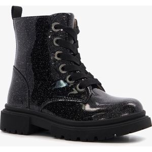 TwoDay leren meisjes veterboots met glitter zwart - Maat 25