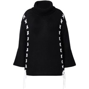 Angel of Style - Dames - Pullover Loose Fit sierbandjes trompetmouwen - Zwart - Maat 42+