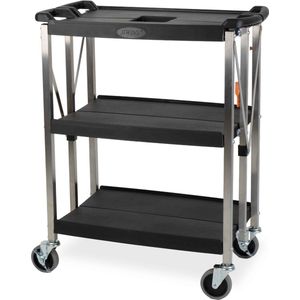 HCB® - Professionele Horeca Serveerwagen op wieltjes - inklapbaar - 3 lagen - Inklapbare keukentrolley - Roltafel - 15 kg - 5896