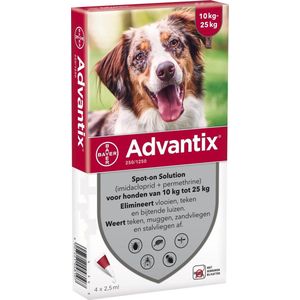 Bayer Advantix Vlooien & Teken Pipetten - Hond 10 Tot 25 kg - 4 stuks