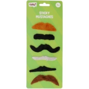 Nepsnorren - 6 Stuks - Diverse kleuren en vormen - Nep snor - Fake Moustache - Plaksnor - Zelfklevend - Carnaval - Verkleedsnor - Valse Snor - Nep Snorren - Fake Snor