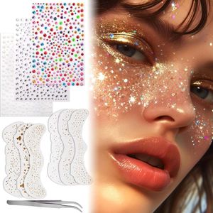 Zomersproeten gezichtstattoo 12 stuks voor vrouwen - glitter festival rave accessoires - goud en zilver gezichtswaterdichte stickers (12 stuks) .