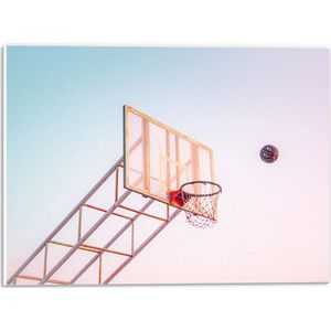 PVC Schuimplaat - Bal Vallend in Basket onder Blauwe Lucht - 40x30 cm Foto op PVC Schuimplaat (Met Ophangsysteem)