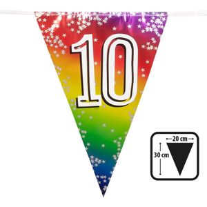 Slinger - 10 Jaar - Vlaggenlijn - 6 Meter - Verjaardag - Leeftijd - 10 - Cijfer - Folie - Birthday - Feest - Feestdecoratie - Decoratie - Versiering - Kinderen - Tieners - Multi - Regenboog - Rainbow