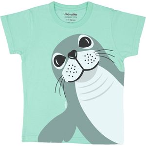 T-shirt - met korte mouwen - van 100% biologisch katoen - Zeehond - blauw - maat 98/104