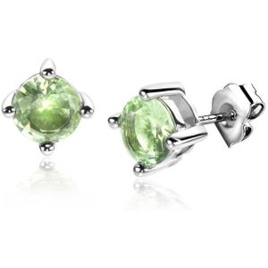 6mm ZINZI zilveren oorknoppen ronde lichtgroene zirconia chatonzetting ZIO1383G
