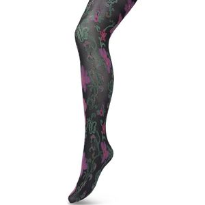 Bonnie Doon Bloemen Panty 60 Denier Zwart Dames maat S/M - Bloemenprint - Gebloemd - Print - Gladde Naden - Maximaal Draagcomfort - Floral Ornament Tights - Chique Panty - Feestelijk - Black - BP221905.101
