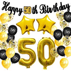 FeestmetJoep® 50 jaar verjaardag versiering & ballonnen - Goud & Zwart