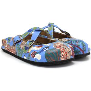 GOBY Clogs – Blauw met Dierenprint – Handgemaakt Vegan Leer – Comfortabele Damesklompen – Maat 35