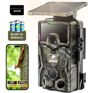 Usogood Wildcamera op zonne-energie - 4K Ultra HD 48MP - Nachtzicht - Bewegingsgeactiveerd - met 32GB Geheugenkaart