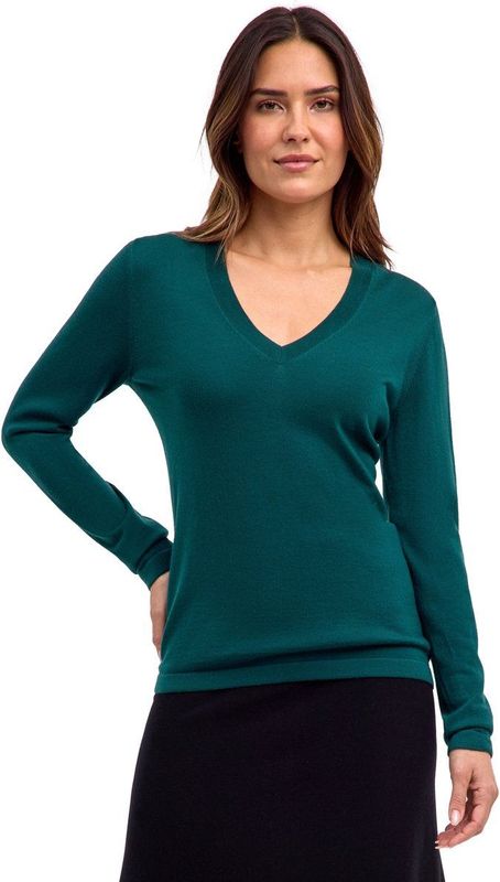 FALKE - Basic New Merino - V-hals Trui - Groen - Dames