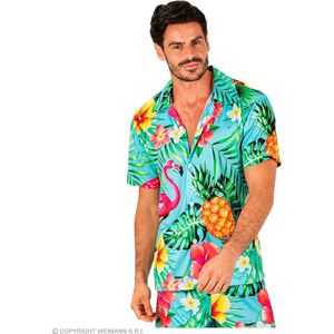 Widmann - Hawaii & Carribean & Tropisch Kostuum - Flamin Go Tropical Party Shirt Man - Blauw - Large / XL - Carnavalskleding - Verkleedkleding