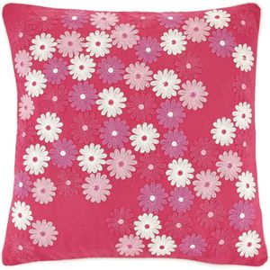 Dutch Decor MERODE - Kussenhoes geborduurd 45x45 cm - fuchsia - roze - wit - paars - bloemen - met rits