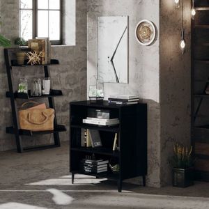 The Living Store Bijzetkast - 57 x 35 x 70 cm - Hoogglans zwart - Spaanplaat en metaal