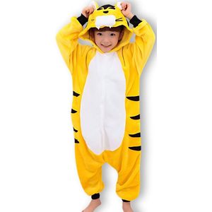 BoefieBoef Kinder Onesie Tijger – Peuter & Kleuter Pyjama 2-5 Jaar – Fluffy Dieren Verkleedpak – Warme Flanel Jumpsuit met Capuchon – Knuffelpak & Huispak – Zwemles – Carnaval, Halloween & Sinterklaas Cadeau – Jongens & Meisjes 95-110 cm - Geel