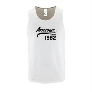 Witte Tanktop sportshirt met ""Awesome sinds 1982"" Print Zwart Size XXL