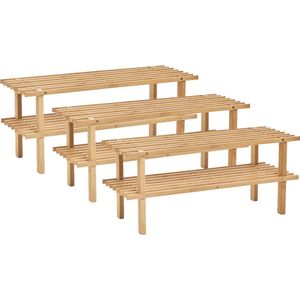 Set van 3x stuks bamboe houten schoenenrek/schoenenstandaard 2-laags 70 x 26 x 30 cm - Schoenen opbergen