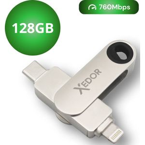 Xedor® Flex - USB Stick - 128 GB - 760Mbps - Lightning en USB C - iPhone en Android