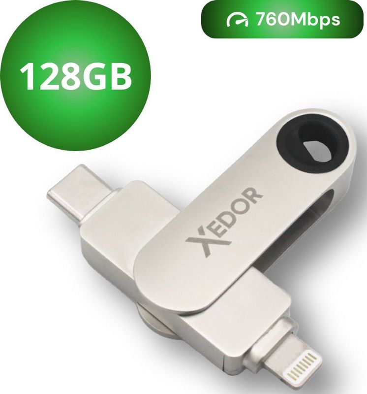 Xedor® Flex - USB Stick - 128 GB - 760Mbps - Lightning en USB C - iPhone en Android
