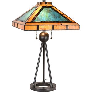 HAES DECO - Tiffany Tafellamp 61x61x73 cm Groen Bruin Metaal Glas Tiffany Bureaulamp Tiffany Lampen