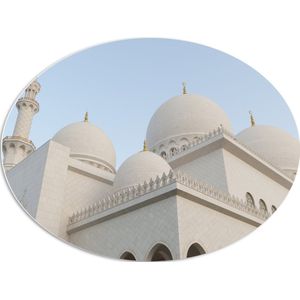 PVC Schuimplaat Ovaal - Bovenkant van Witte Sjeik Zayed Moskee, Abu Dhabi, Verenigde Arabische Emiraten - 80x60 cm Foto op Ovaal (Met Ophangsysteem)