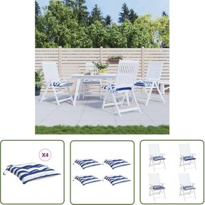 The Living Store Stoelkussens 4 st 50x50x7 cm stof gestreept wit en blauw - Tuinstoel Kussentjes - Oxford Stof - Waterdicht - Outdoor Kussens - Balkon Kussens