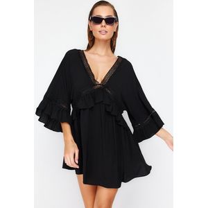 Trendyol Zwarte Geweven Streep Accessoire Mini Strandjurk Tbess21El2759