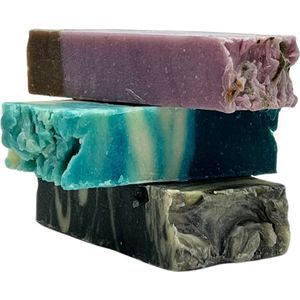 Elicious® - Natuurlijke Zeep - Artisan Mineral Bliss - Luxe Set van 3 - Handgemaakte Zeep - Met Olijfolie - Biologisch Afbreekbaar - Handzeep - Douchezeep - Plasticvrij - Alcoholvrij - Vegan - Dierproefvrij - 300gr