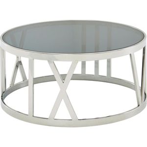 Rootz Salontafel - Glas & Metaal - Modern Design - Kleine Ronde Woonkamertafel - Zilver - 60x60x30 cm