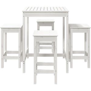 The Living Store 5-delige Tuinbarset massief grenenhout wit - Houten Barset - Tuinset - Bartafel - Barkrukken - Grenenhout