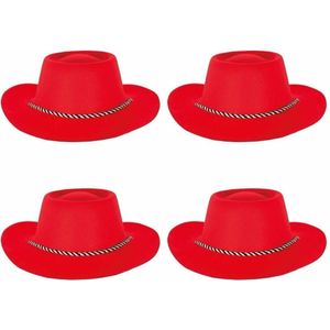 4x stuks rode carnaval verkleed cowboyhoed voor volwassenen