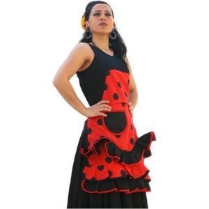 Spaanse flamenco schort, keukenschort rood zwart verkleedkleding