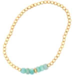 Pat's Jewels Armband Dames - Elastiek Armband - Gouden Bolletjes - Edelsteen - Turquoise - Amazoniet