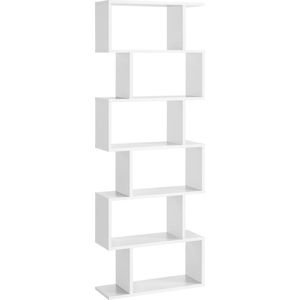 Rootz Boekenkast - Plank met 6 niveaus - Vloerstaande plank - Kantoorplank - Woonkamer, slaapkamer en kantoor - Wit - (24 x 70 x 190,5 cm)