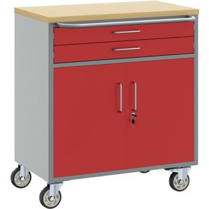 vidaXL - Gereedschapskast - met - Wielen - en - Vergrendelbaar - Rood - 75x45x85 - cm - Staal