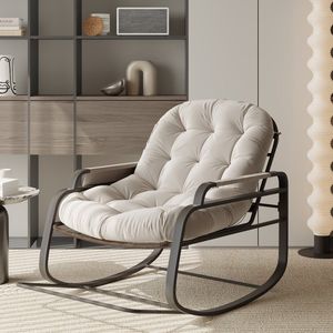 Schommelstoel voor buiten, schommelstoel in de vorm van een ei, binnenstoel, rotan loungestoel, moderne koninklijke stoel voor slaapkamer, woonkamer, veranda, tuin, gazon, beige zitting met vulling, 94,5 x 89,5 x 93,5 cm