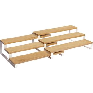 Segenn's Kruidenrekken - Kruidenplankje - Keuken Planken - set van 2 - Elk met 3 planken - Bamboe - Uitschuifbaar - Stapelbaar - voor Bijkeuken - Keuken - Werkblad - Naturel-Wit